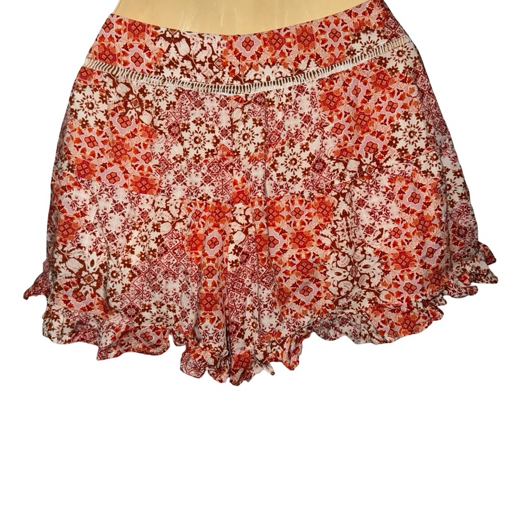 Bohemian Women’s Floral Print Ruffle Shorts - Orange